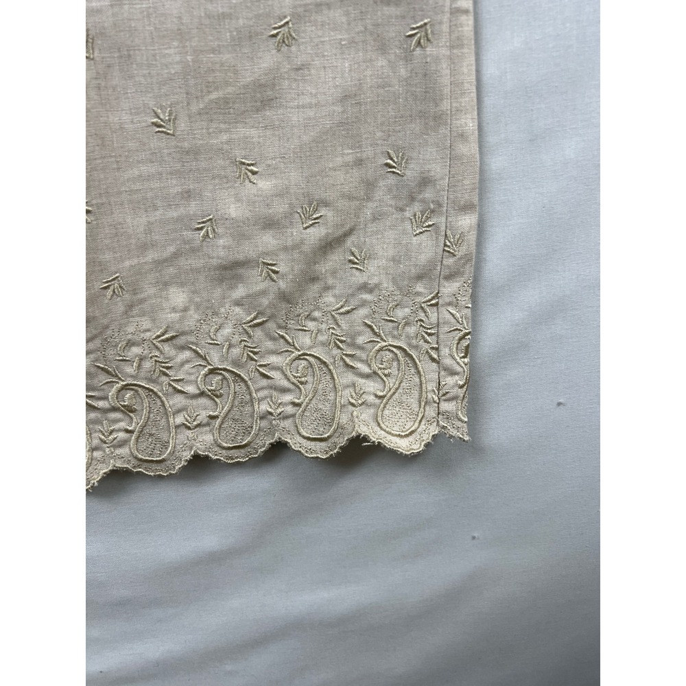 Eddie Bauer Dress Womens 4 Beige 100% Linen Embroidered Scalloped Hem Sheath - Picture 2 of 11